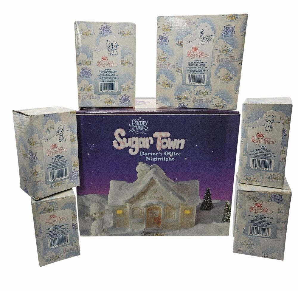 Precious Moments Sugar Town Doctors Office 7 Pc Set 529281 Sam Butcher 1994 Box